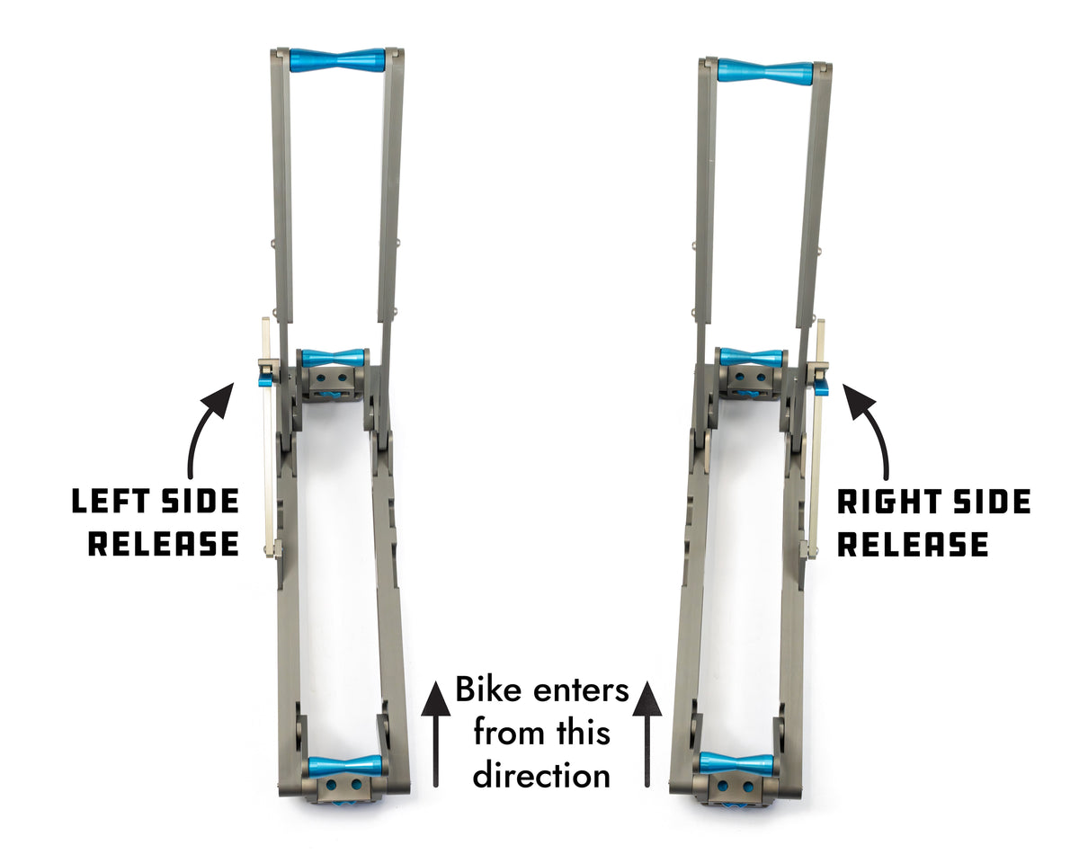 Diagram comparing left side release and right side release HOVR racks