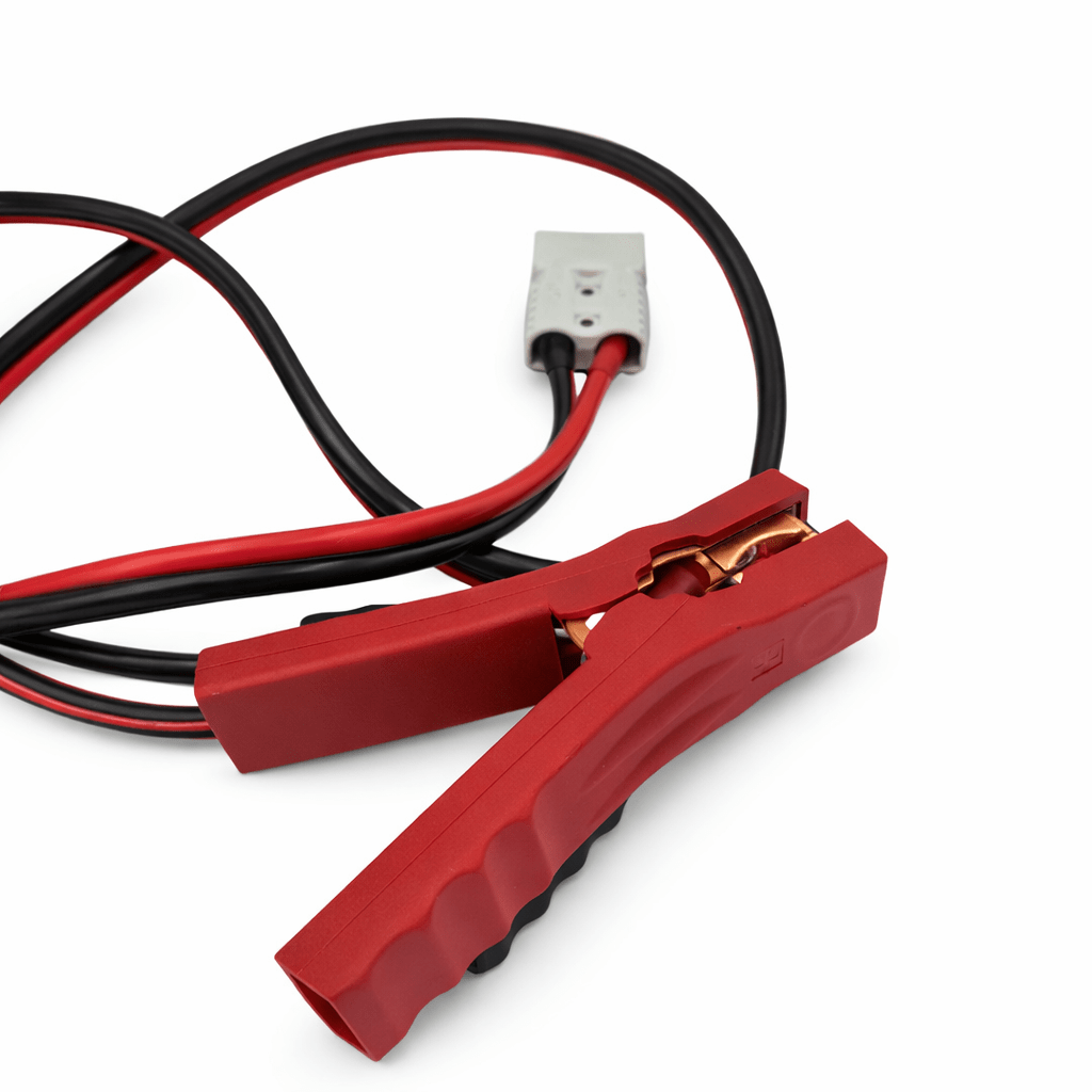 Close-up of Lightning Strike Pro's Anderson quick-connect power cable ends
