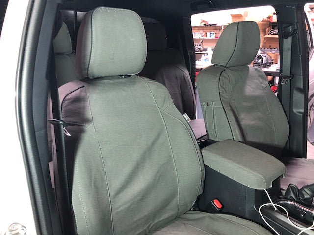 Toyota Tacoma 3rd Gen (2016-2023) custom-fit canvas seat covers installed on the front seats