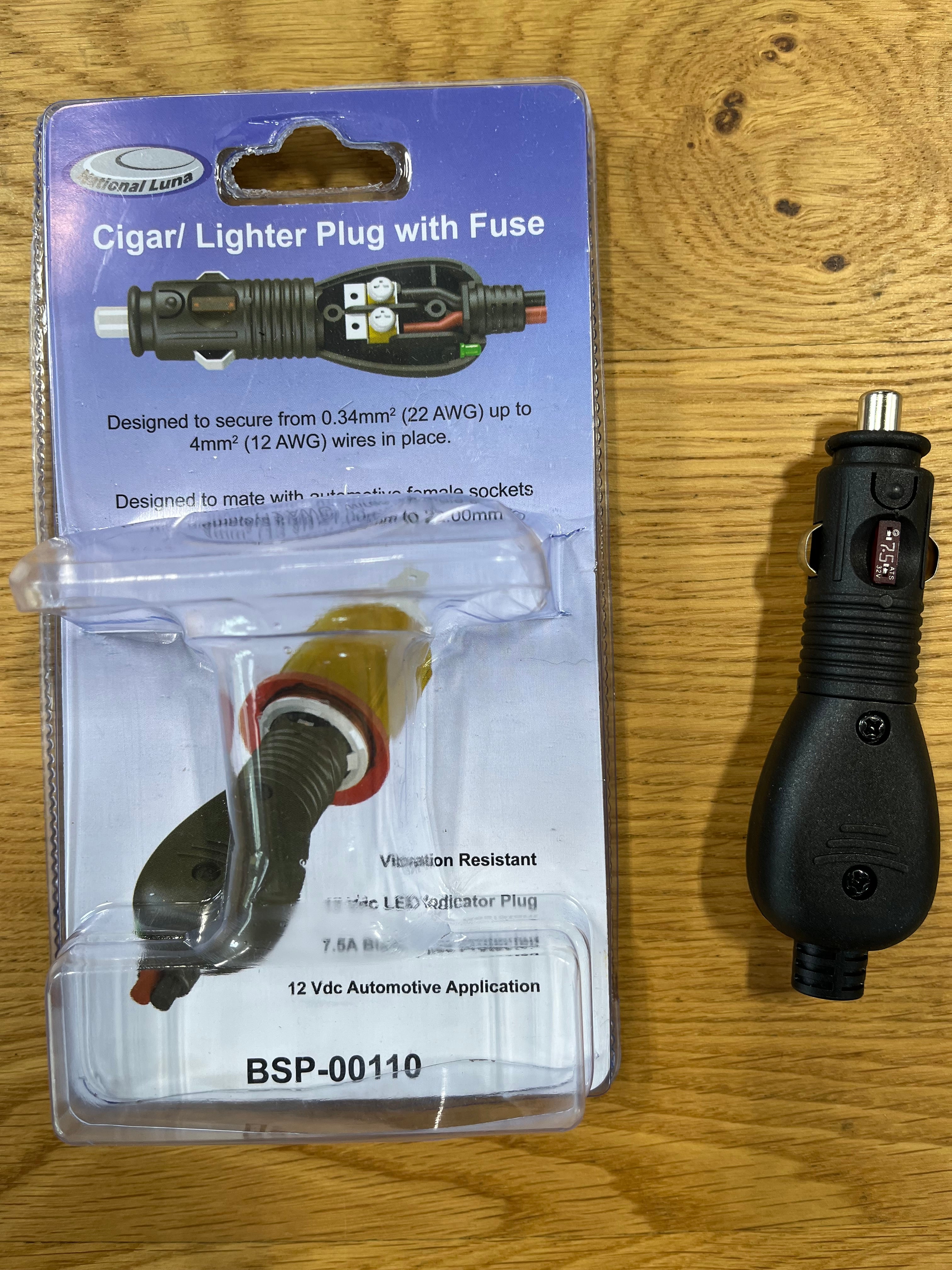 Cigar/Lighter Male Plug with 7.5 AMP Fuse  Fridge Accessories National Luna- Overland Kitted