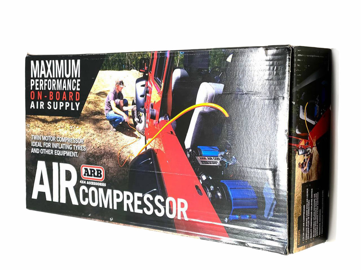 On-board air compressor retail box