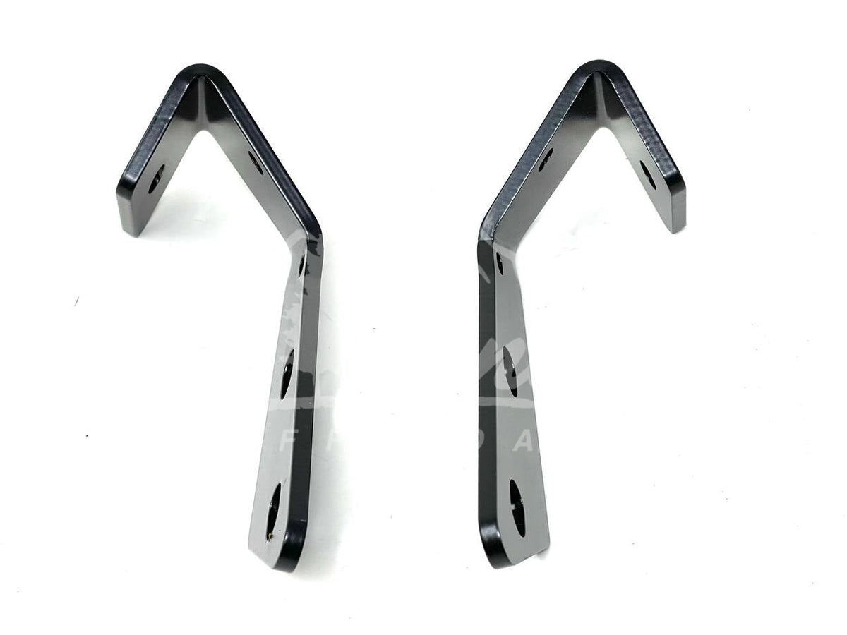 Pair of black ditch light brackets with arched arms on a white background