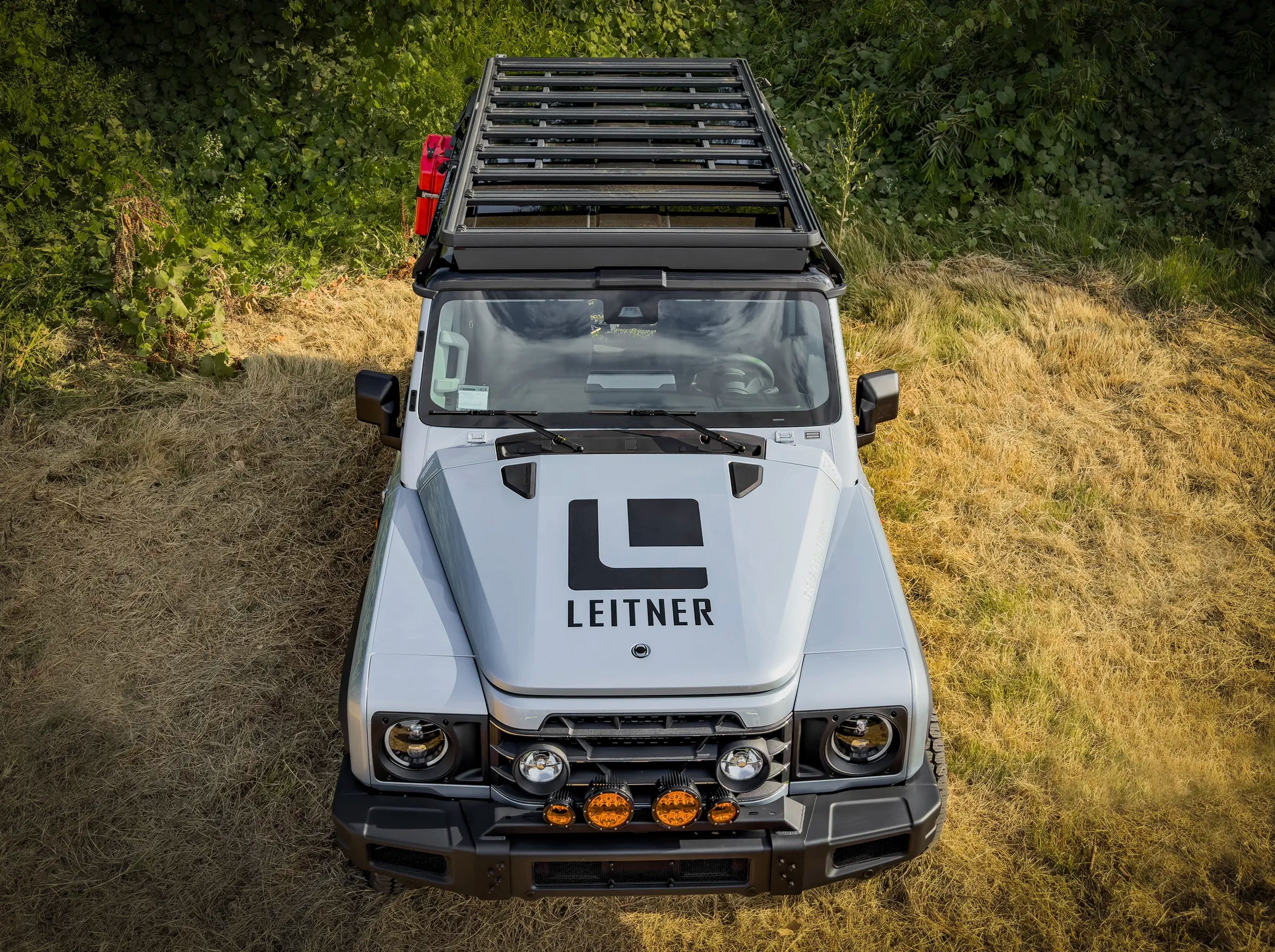 ABOVE VIEW OF GRENADIER WITH ROOF RACK MOUNTED