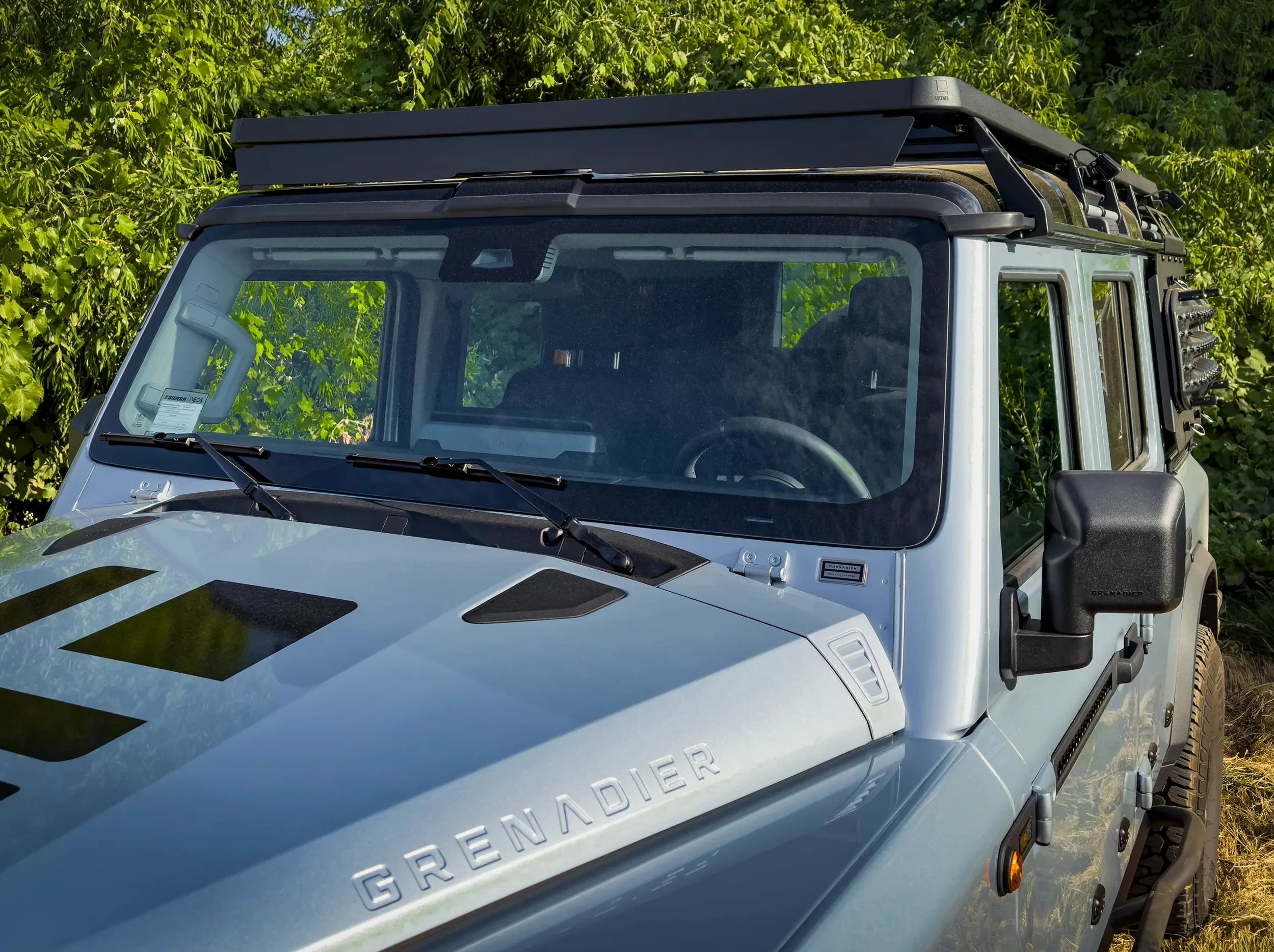 FRONT VIEW INEOS GRENADIER ACS ROOF RACK MOUNTED