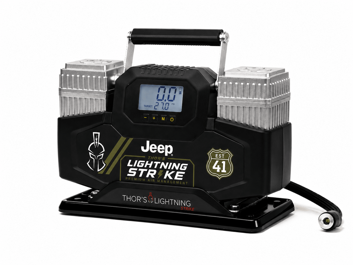 Lightning Strike Pro compressor, Jeep Edition faceplate, angled front view on white background