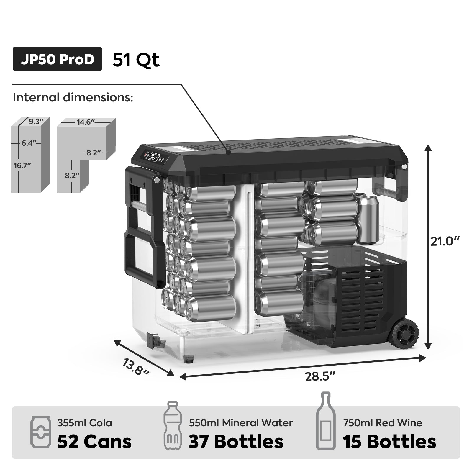 JP50 Pro Dual Zone Wheeled Car Fridge With Cover | ICECO | 50 LT JP Pro Series ICECO- Overland Kitted