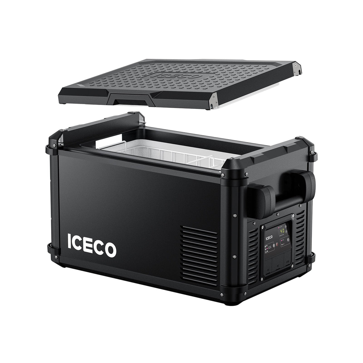 ICECO VL35ProS portable freezer with the lid lifted off