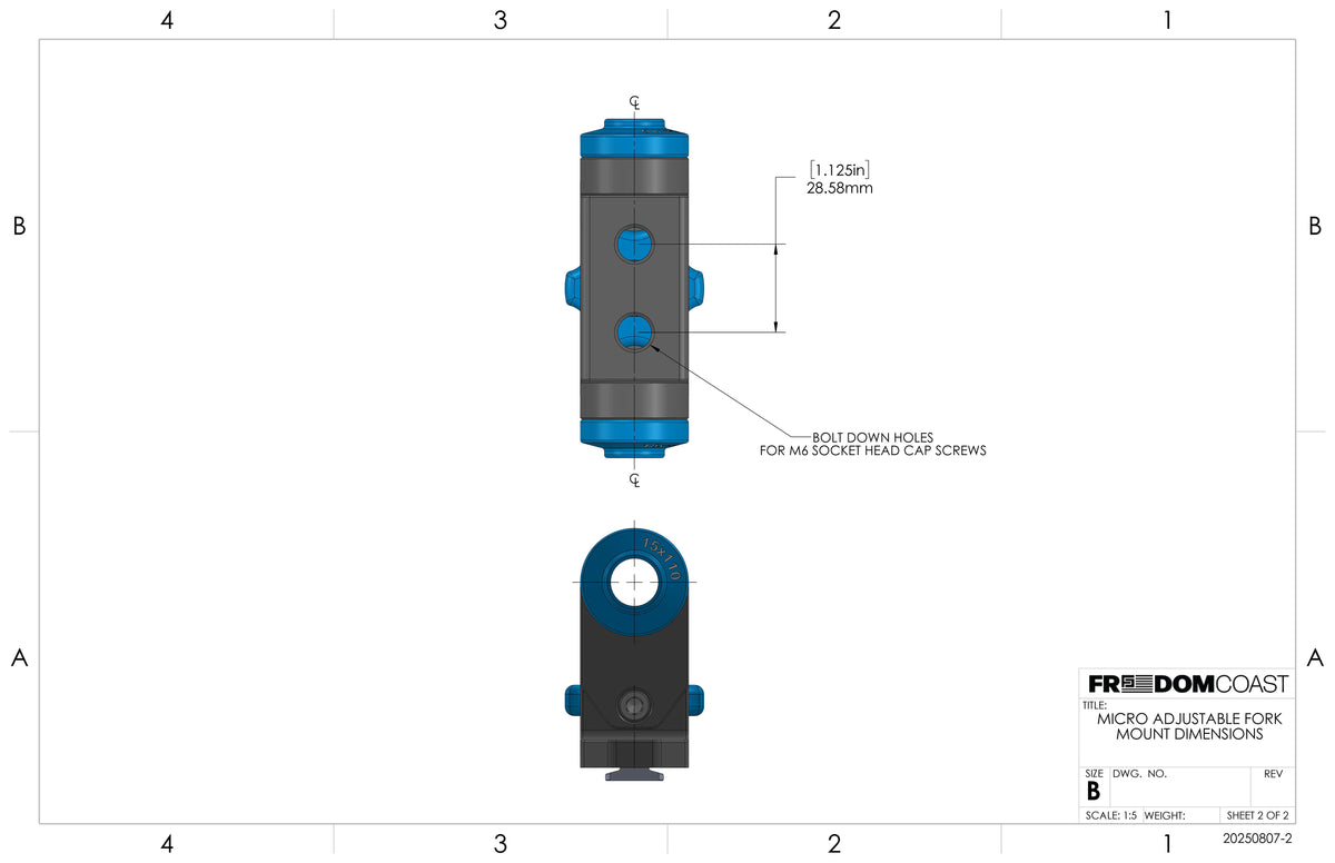 Micro fork mount top and side dimension drawing