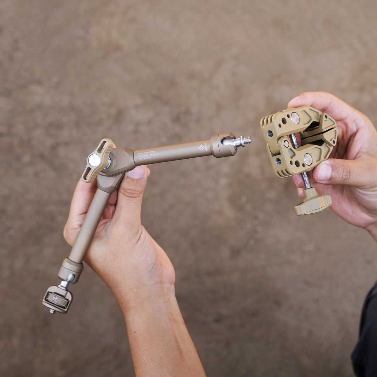 NESTOUT Clamp Arm's clamp and ball-jointed arm separated, beige colorway