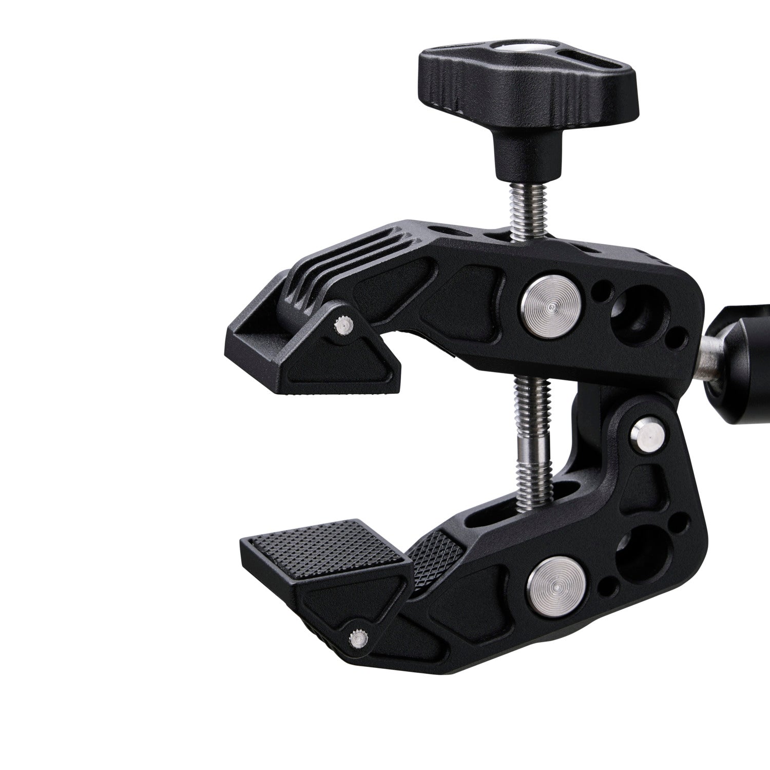 Close-up of the NESTOUT Clamp Arm's clamp jaws, black colorway