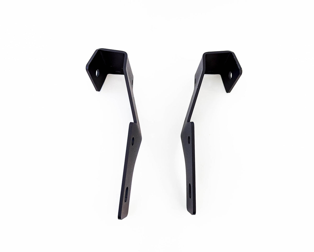 Pair of black brackets with angled arms on a white background