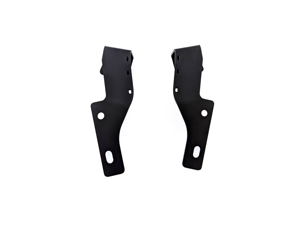 Pair of black ditch light brackets angled on a white background