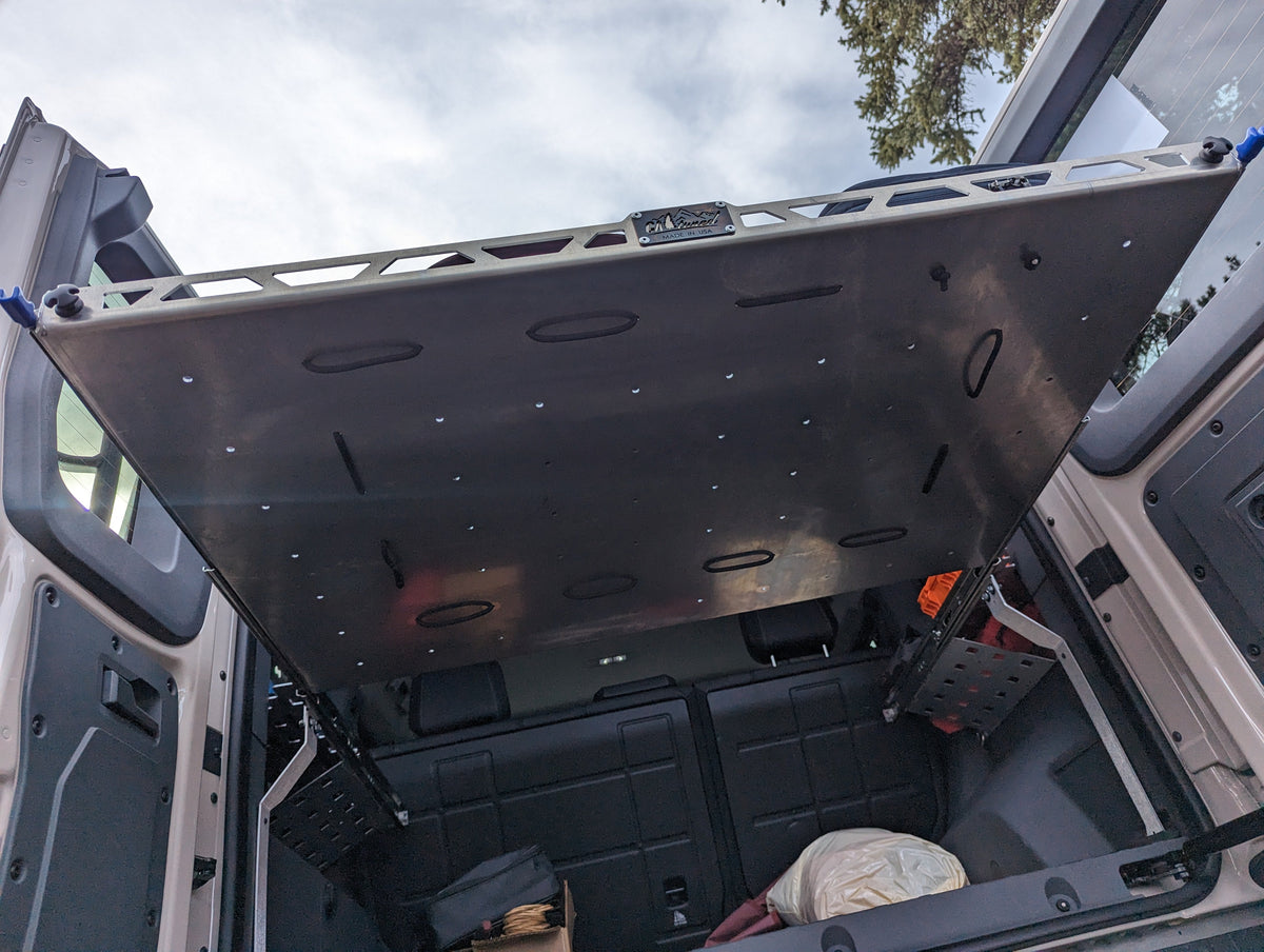 Shelf raised at an angle above the cargo floor