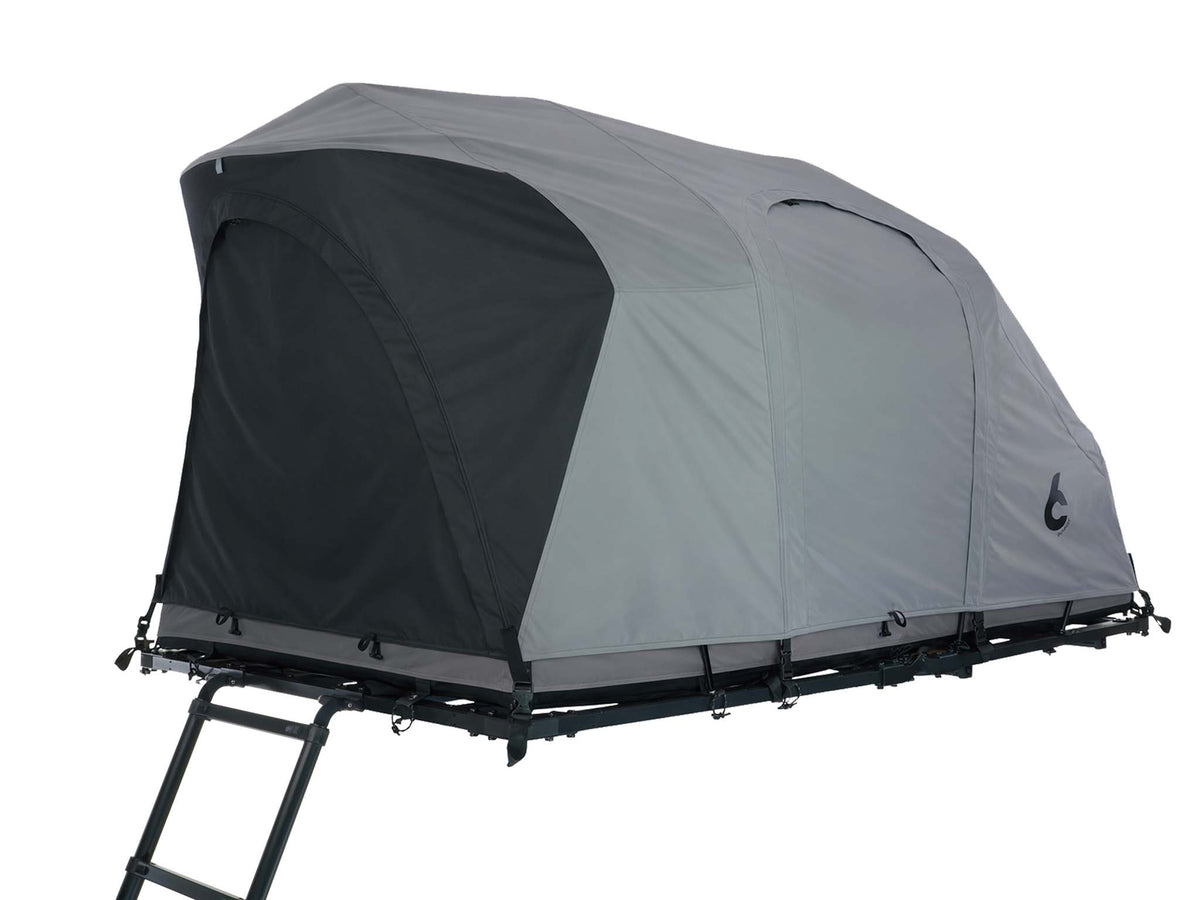 C6 Rev Rooftop Tent X (HellaStorm) – front view with ladder, dark fly sheet
