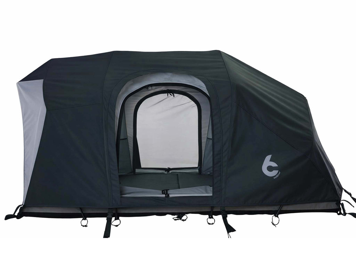 C6 Rev Tent (Eclipse) – dark green fly sheet, window open