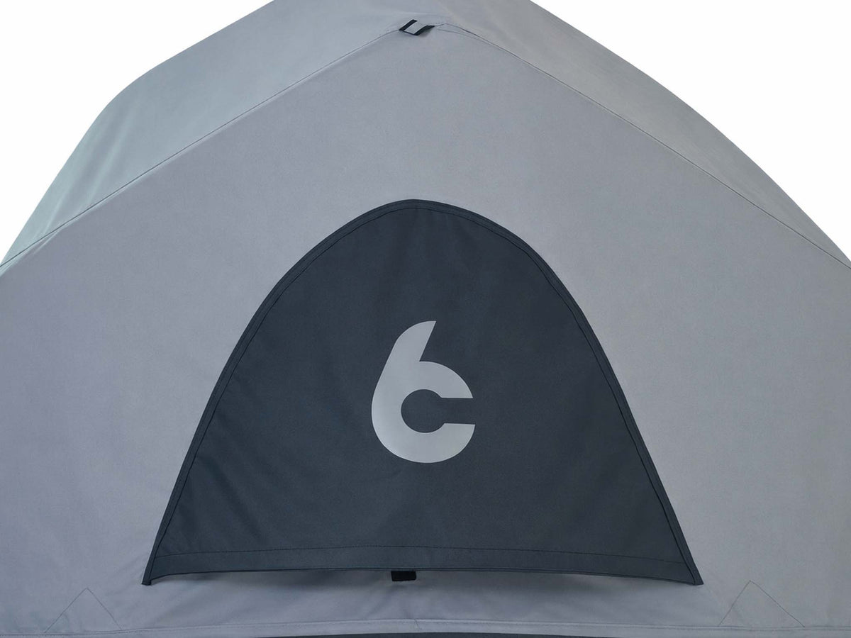 C6 Rev Rooftop Tent X (HellaStorm) – door panel close-up with C6 logo