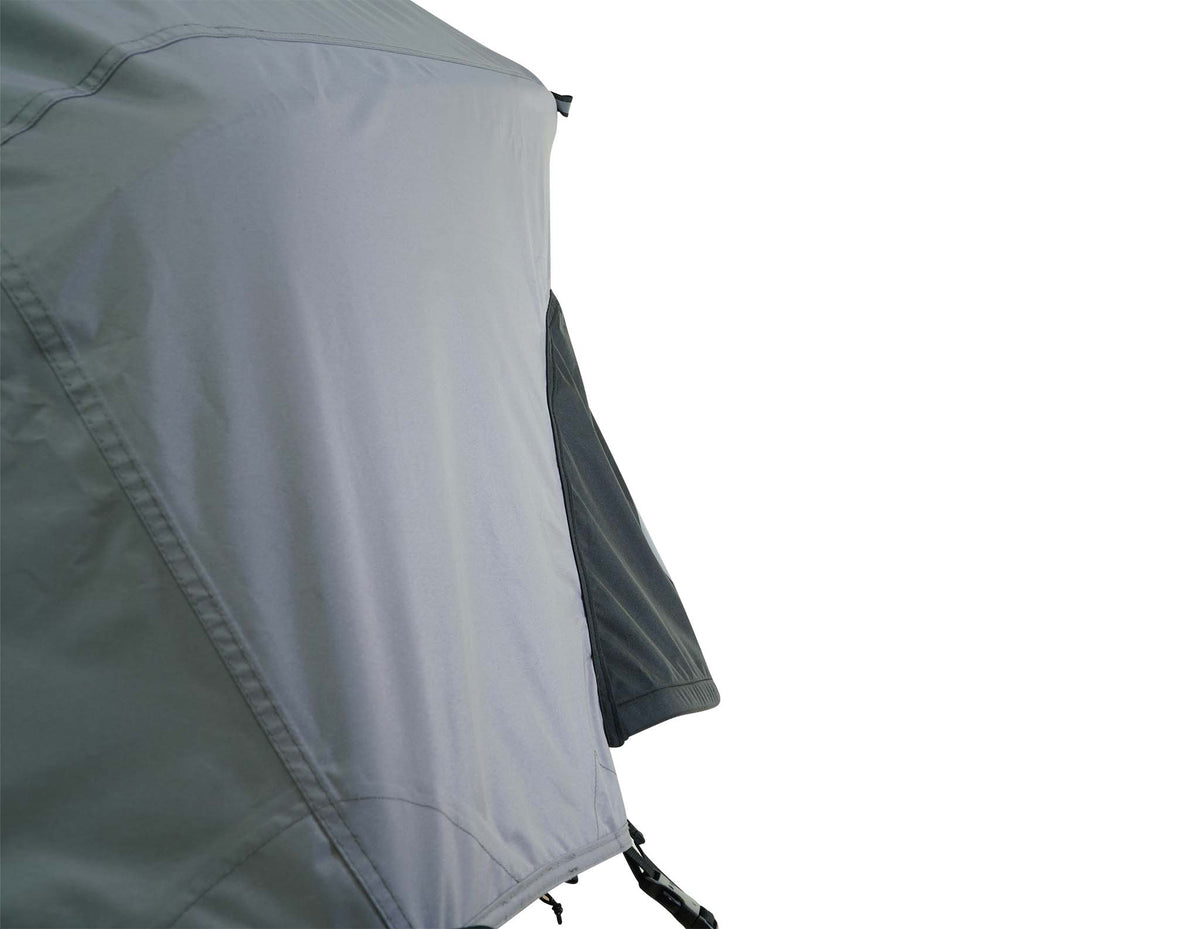 C6 Rev Rack Tent (HellaStorm) – fly sheet side close-up