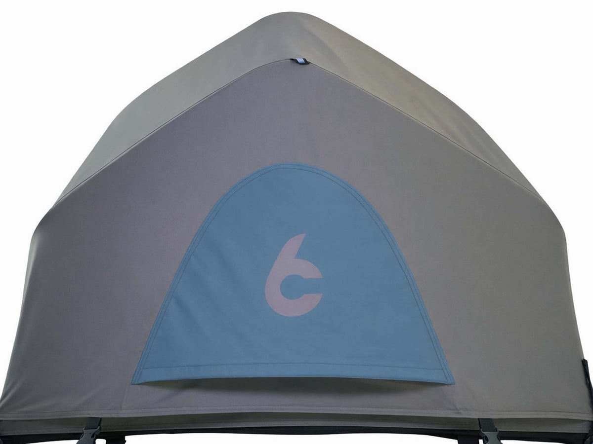 C6 Rev Tent (Element) – blue door panel close-up with C6 logo