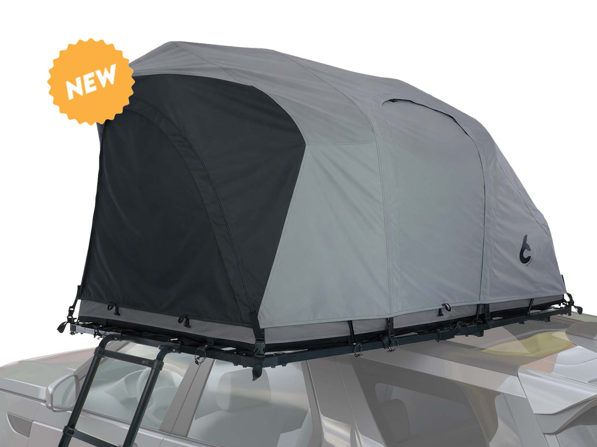 C6 Rev Rooftop Tent X (HellaStorm) – on roof platform with dark fly sheet