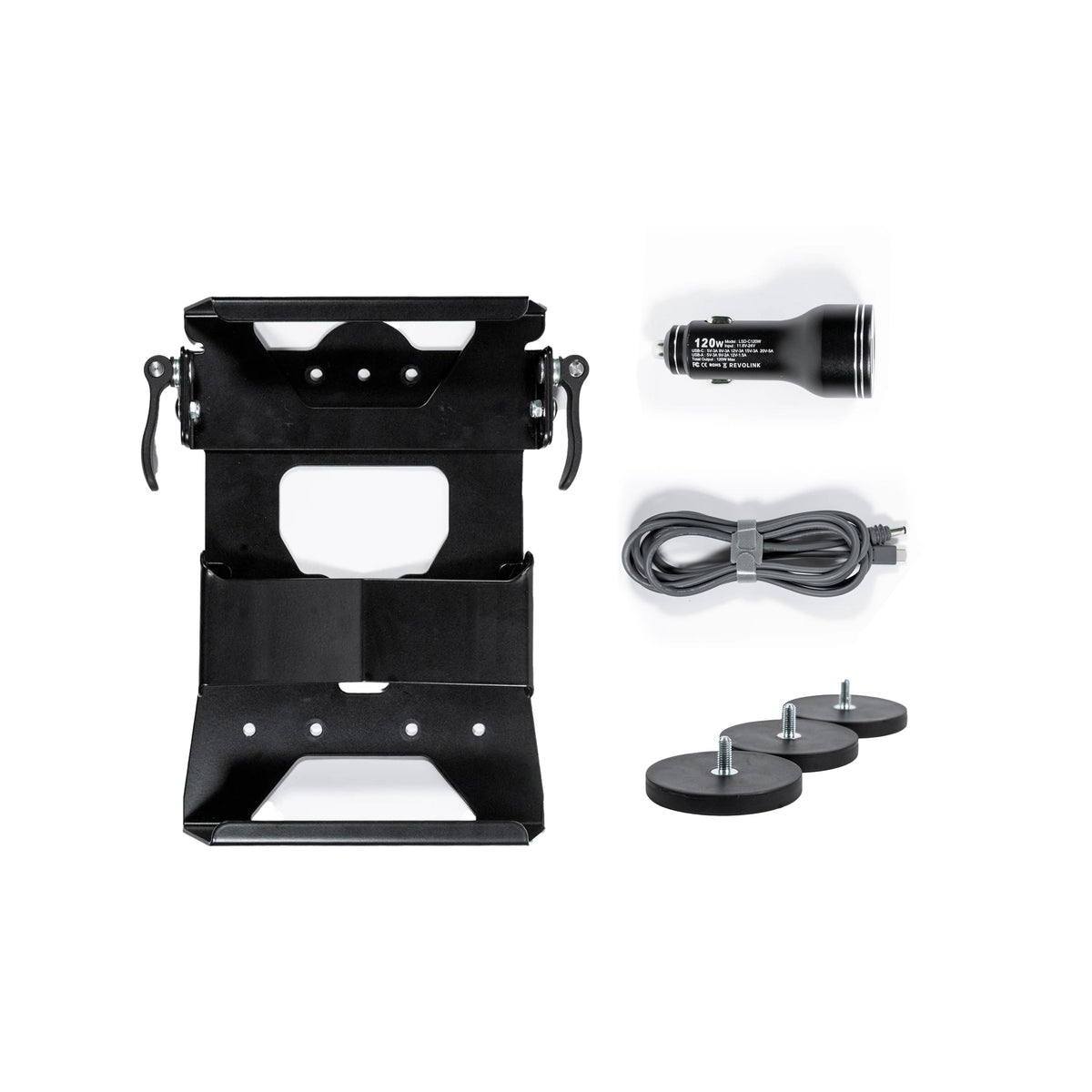 Revolink quick release mount with car charger, power cable and three magnets