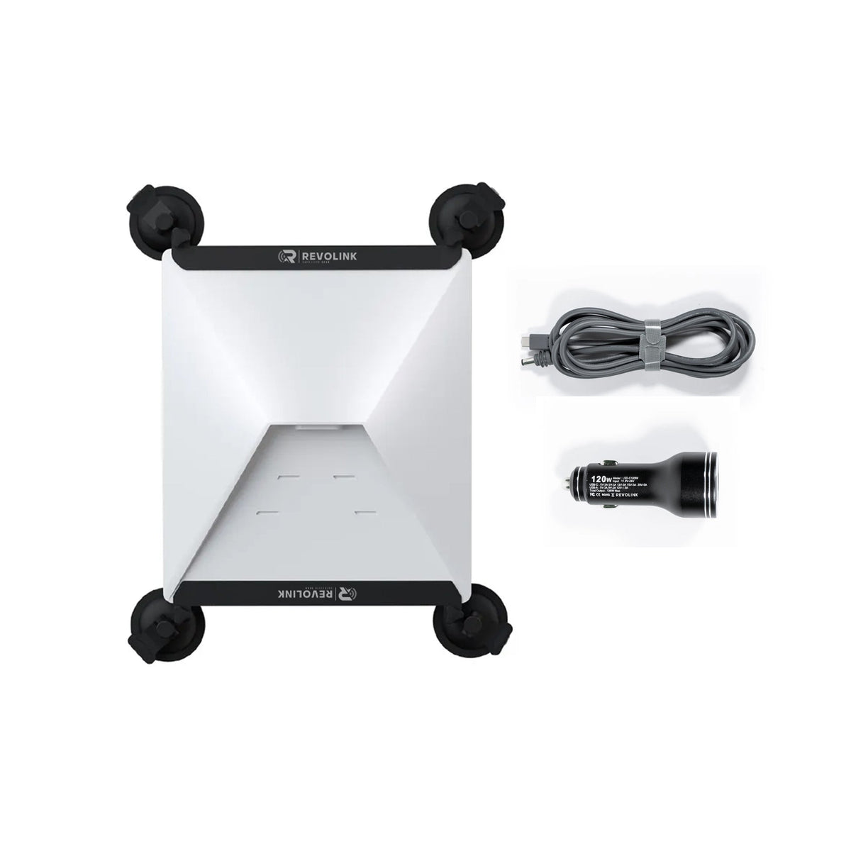 Revolink sunroof mount with four suction cups, power cable and car charger