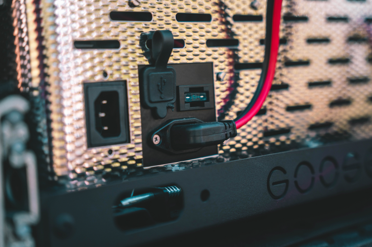 National Luna fridge power inlet and USB port, close-up