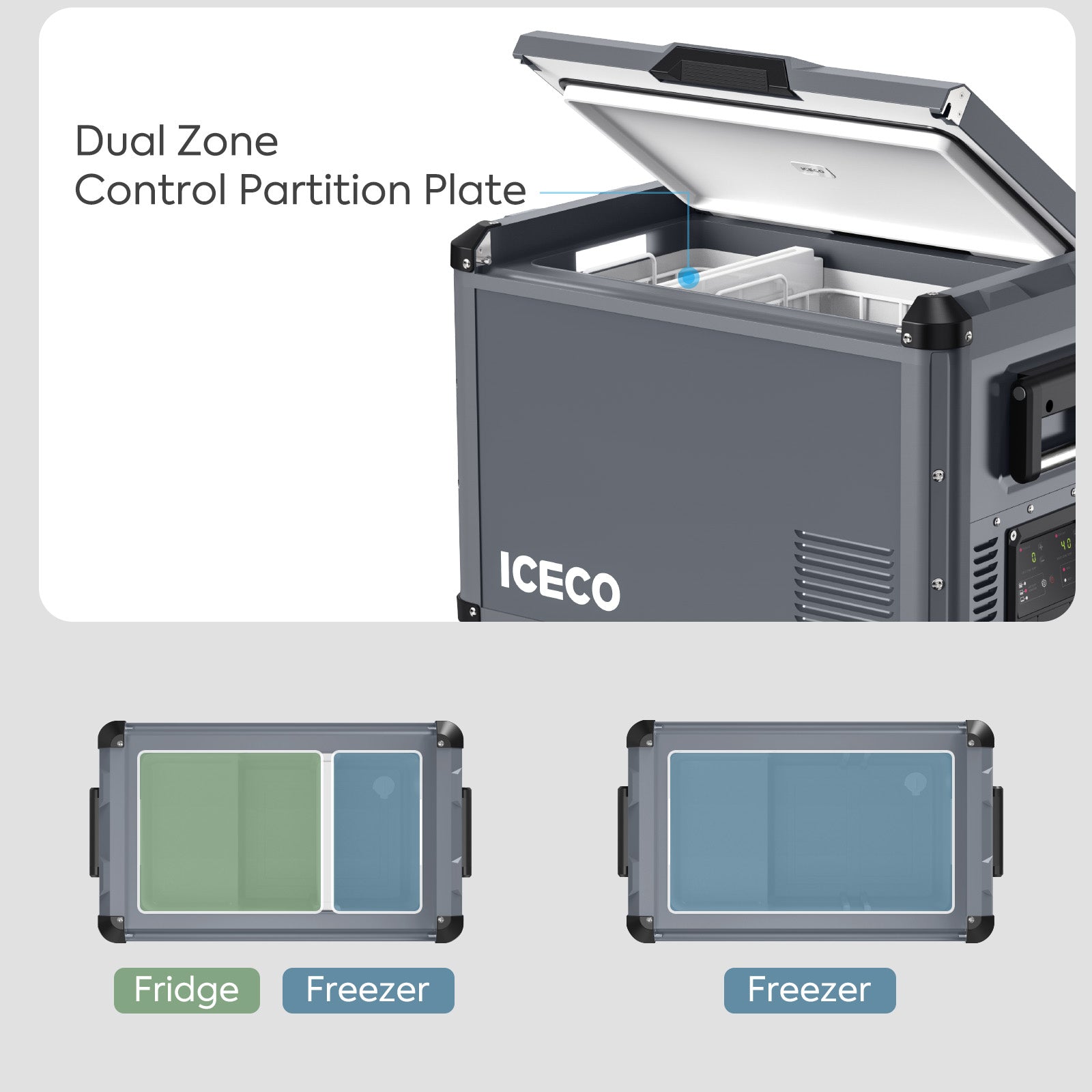 VL45ProD Dual Zone Portable Freezer - Gray | ICECO VL Pro Series ICECO- Overland Kitted