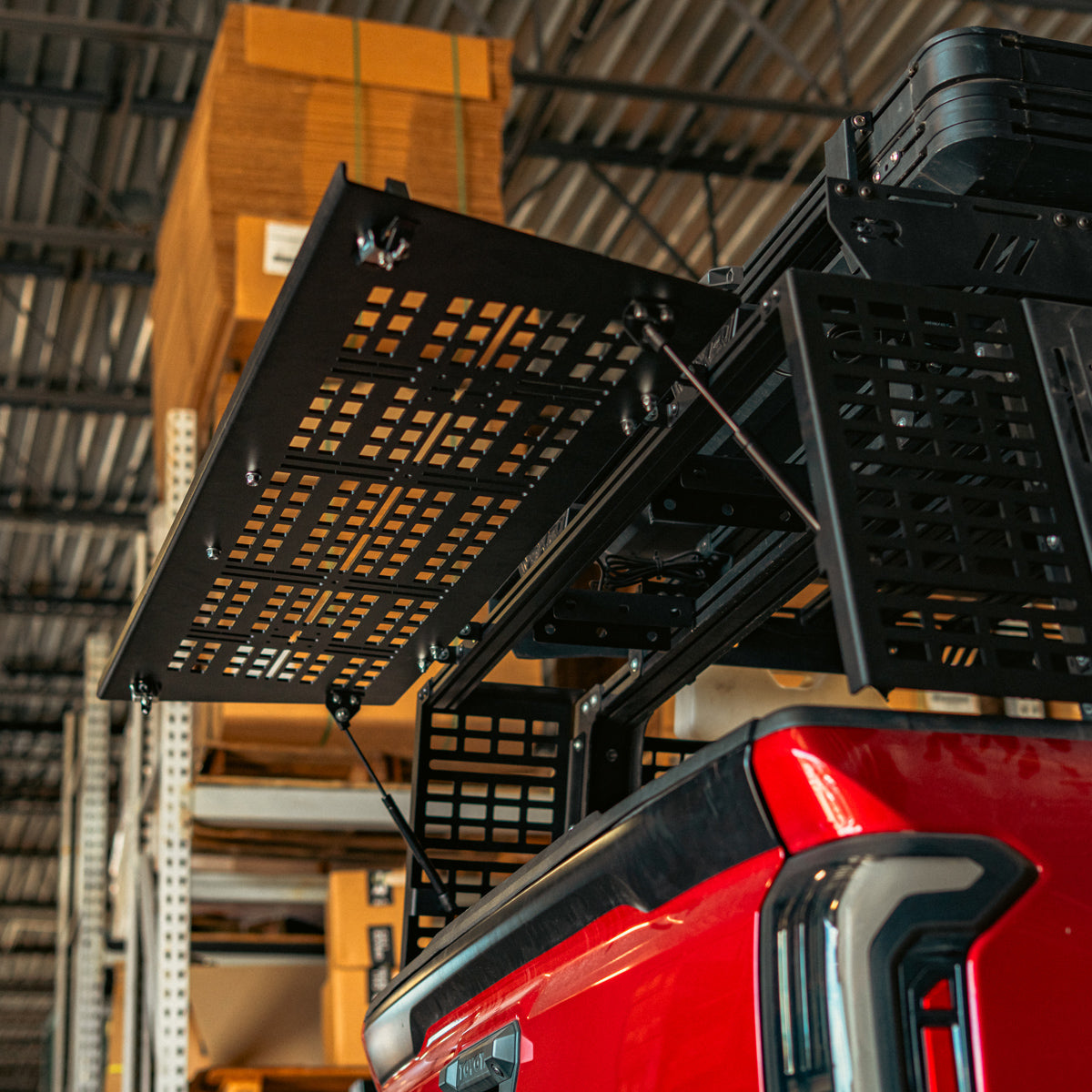 Rear hatch swung up and held open by a gas strut