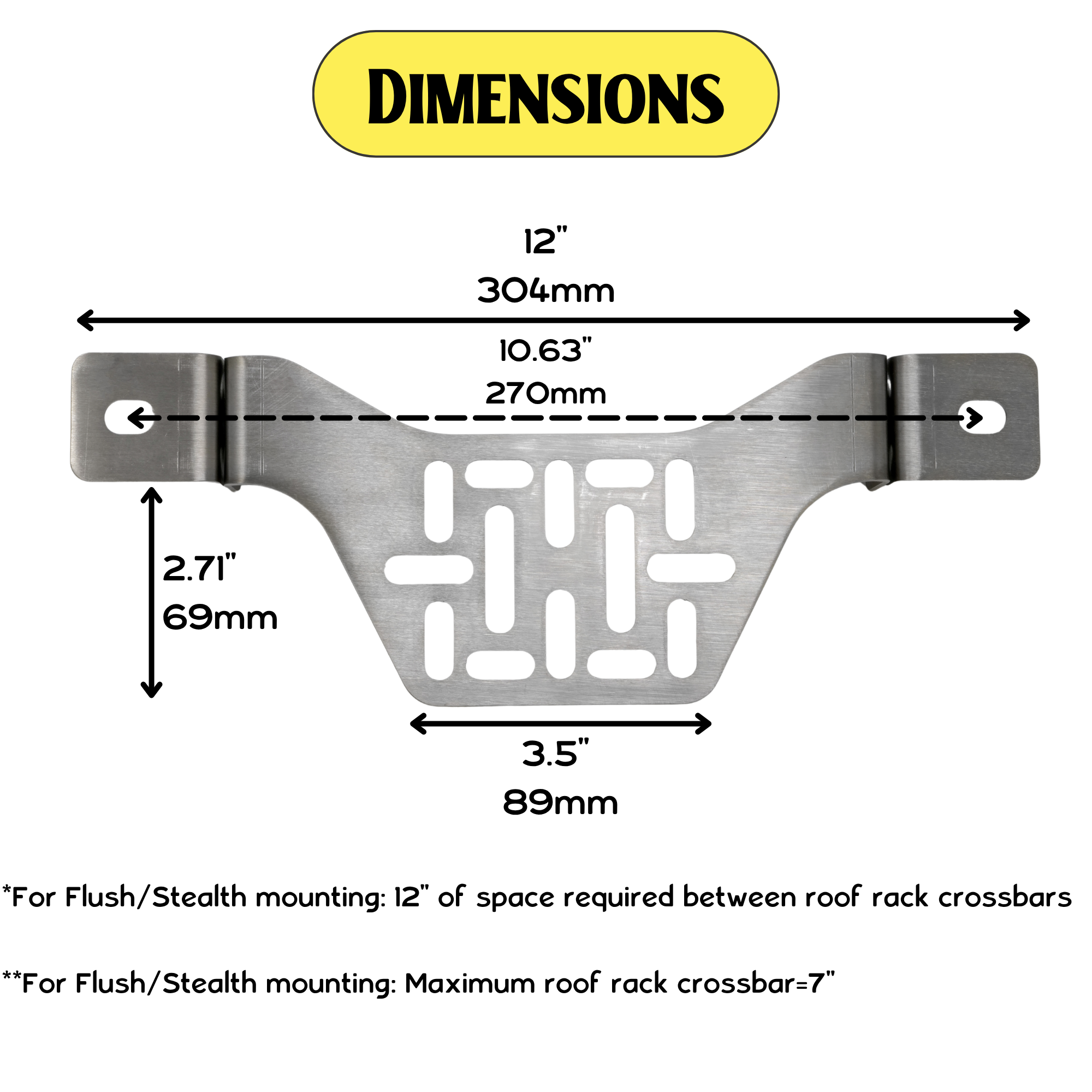 Stealth mount with product dimensions
