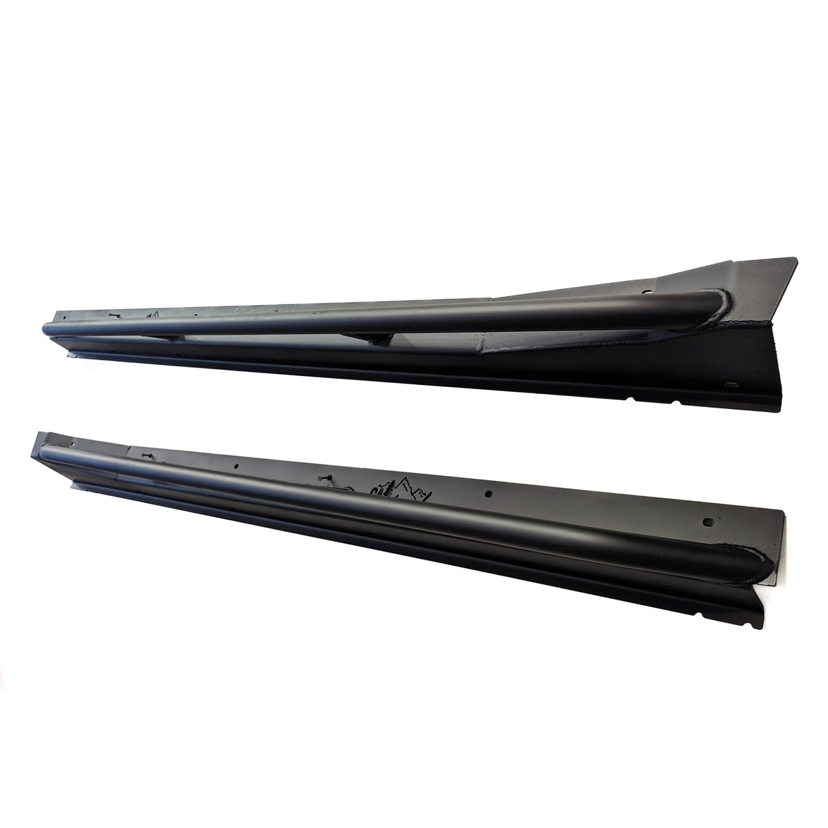 Pair of black rock sliders on a white background