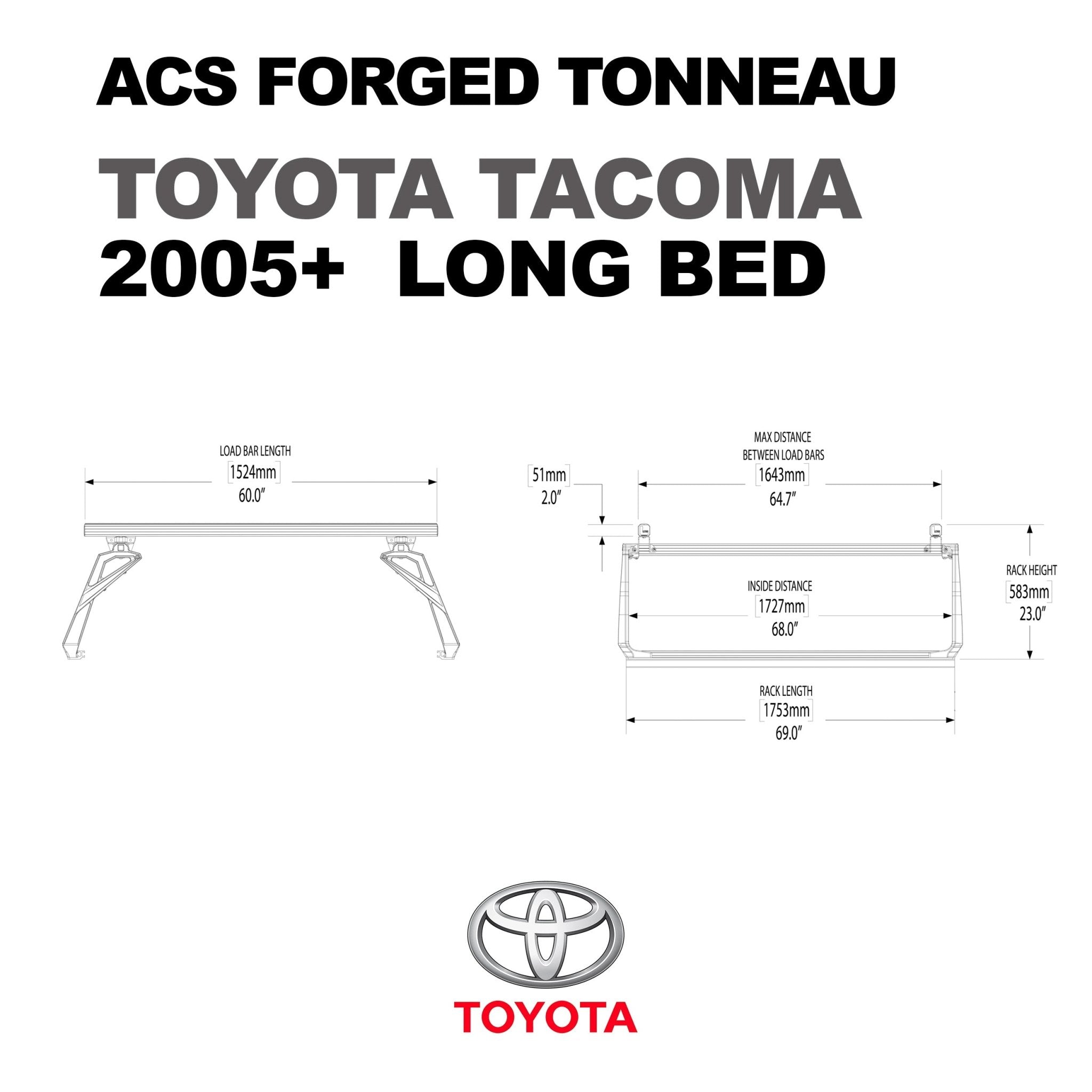 Toyota Tacoma long bed Tonneau rack schematic