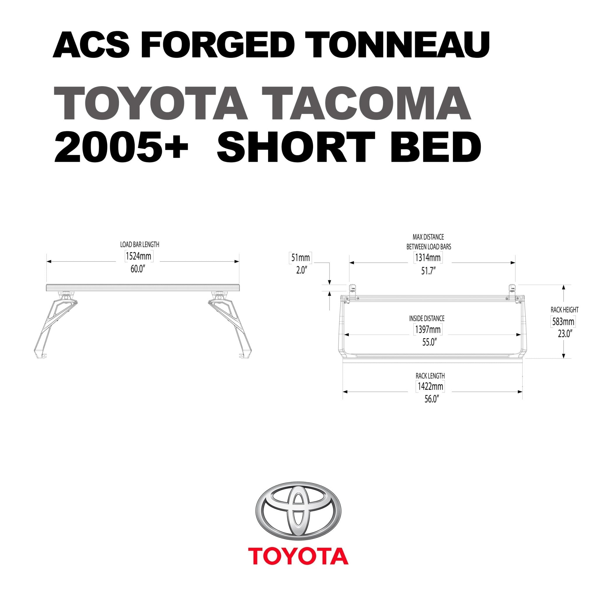 Toyota Tacoma short bed Tonneau rack schematic