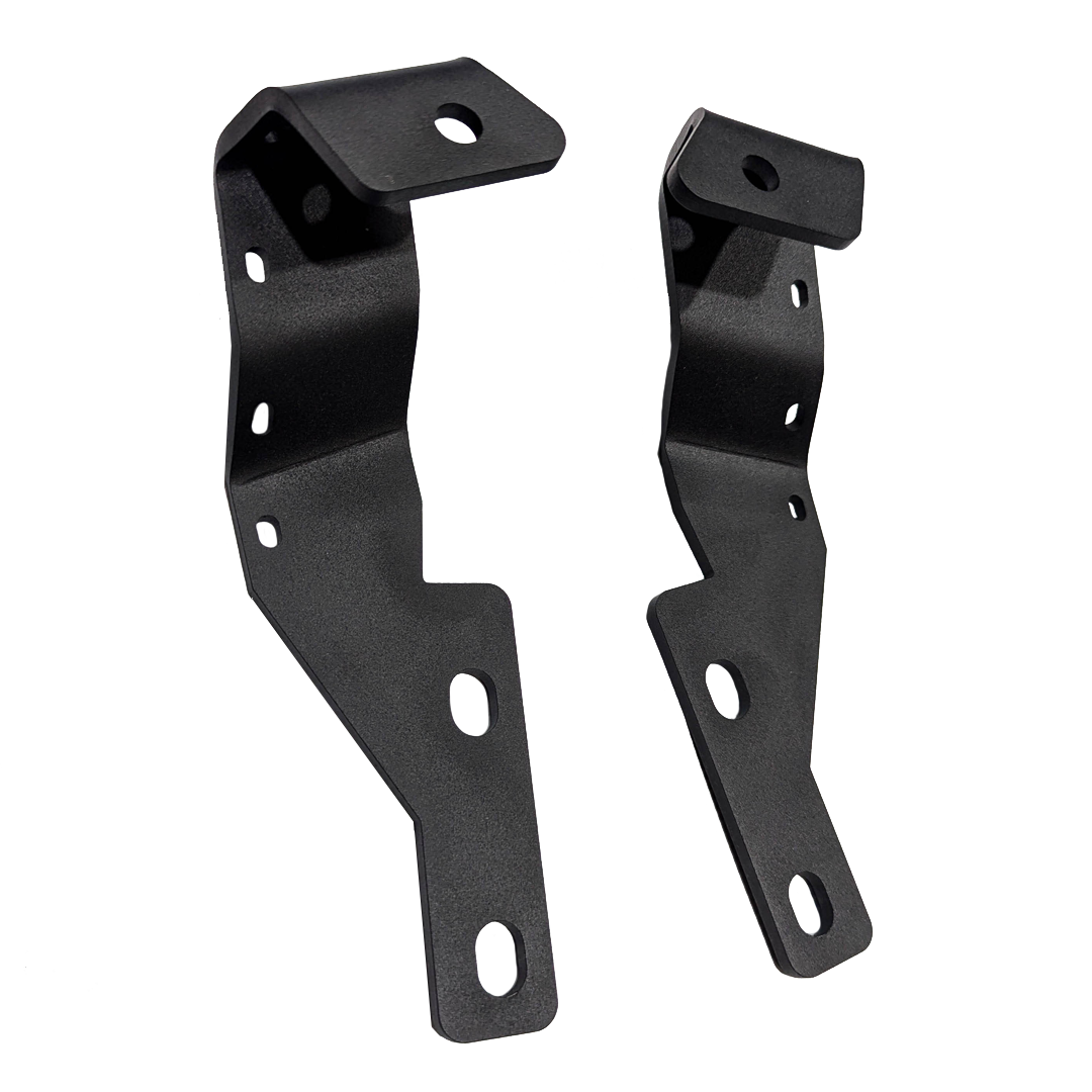 Pair of black ditch light brackets on a black background