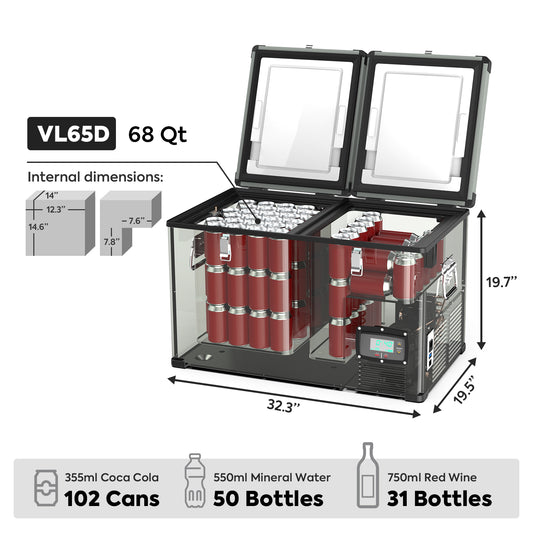 VL65 Dual Zone Metal Fridge Freezer with Cover | ICECO | 65LT VL Series ICECO- Overland Kitted