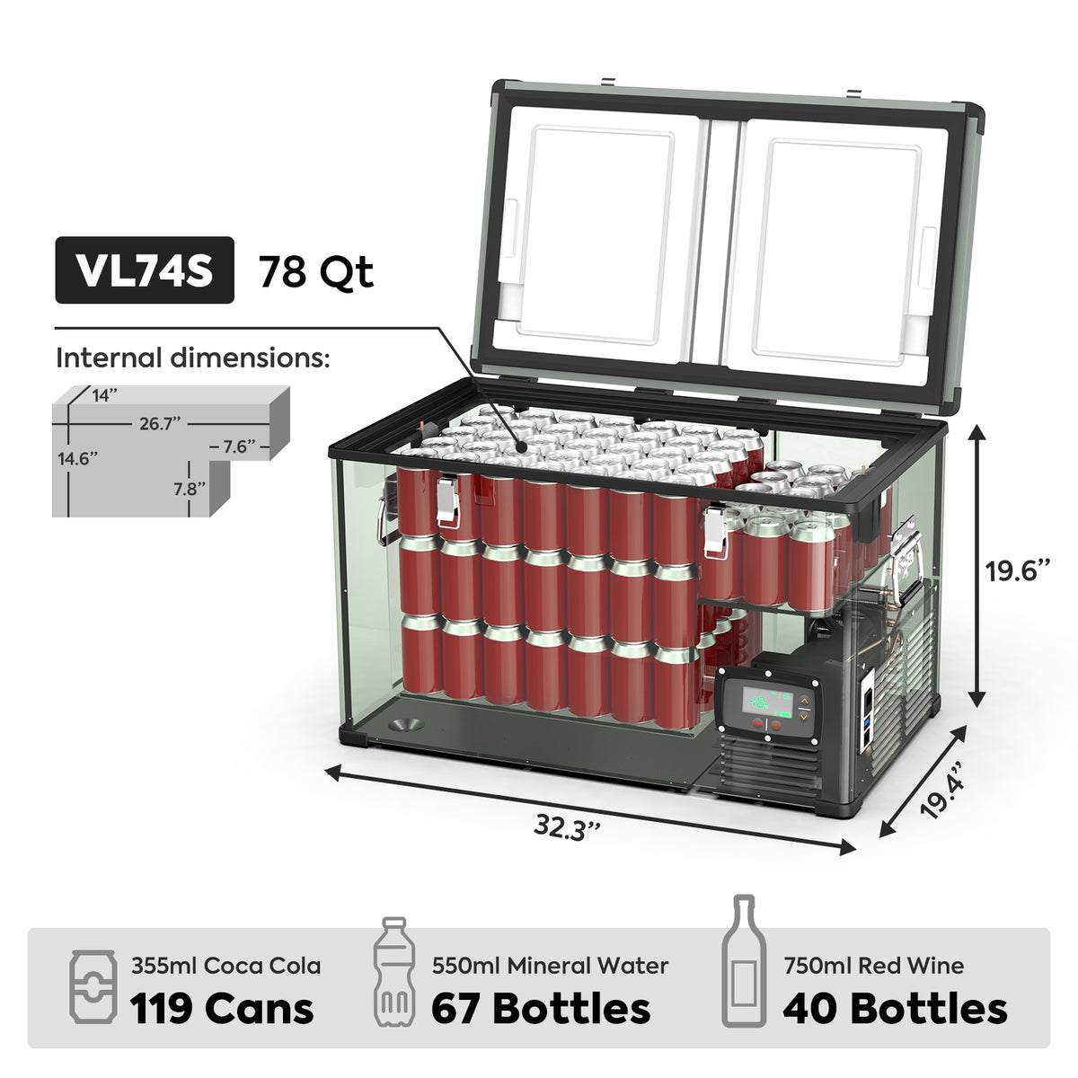 VL74 Single Zone Portable Freezer 12v | ICECO | 74 LT VL Series ICECO- Overland Kitted