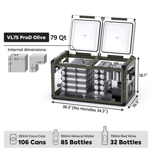 VL75ProD Olive 12V Heavy Duty Fridge Freezer | ICECO | 75 LT VL Pro Series ICECO- Overland Kitted