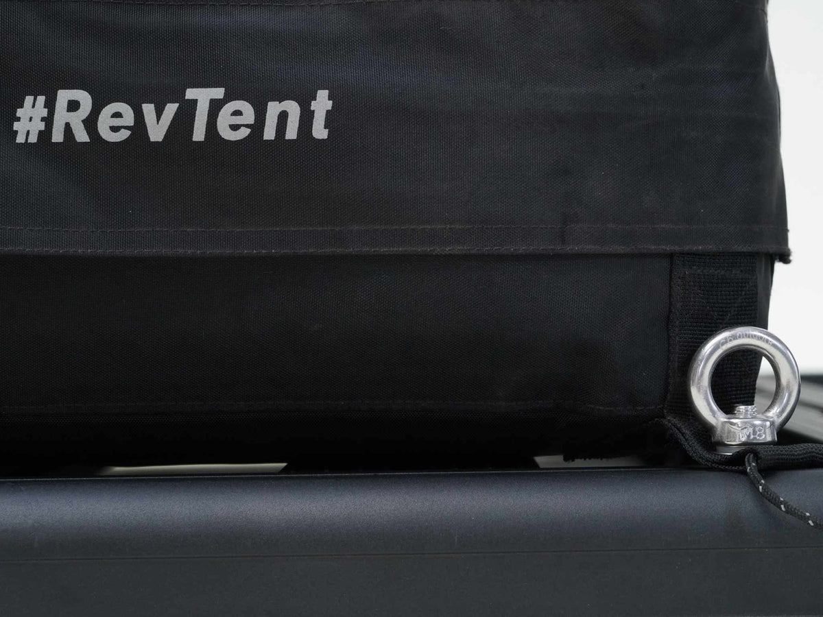 C6 Rev Rack Tent (HellaStorm) – packed tent bag with ring bolt on a rack bar