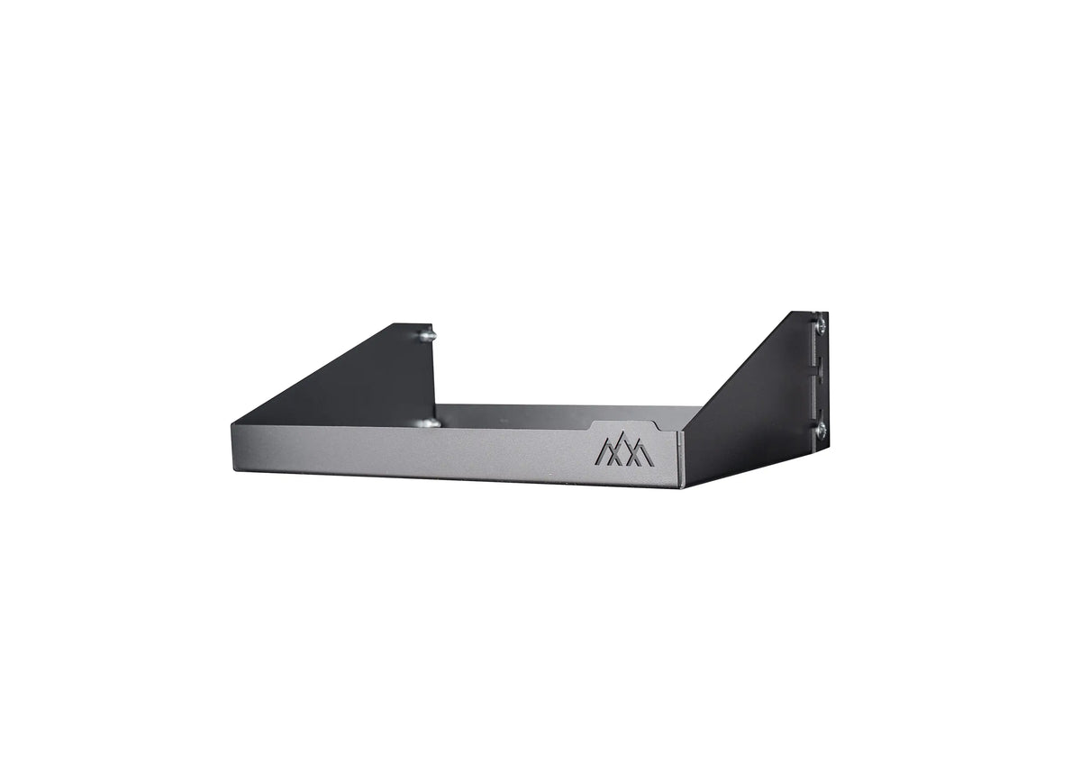 Backwoods adjustable storage box shelf, studio product shot of the aluminum tray