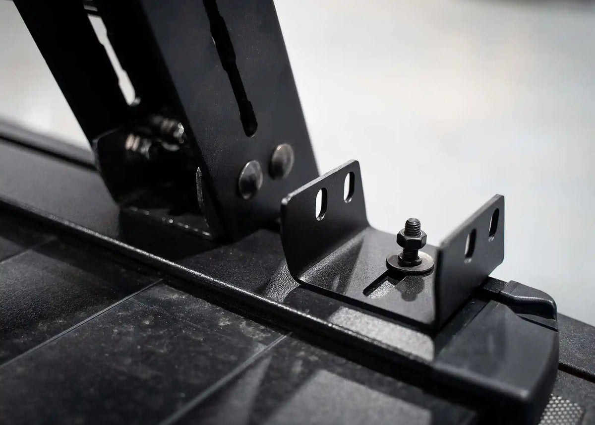 Bed rack mounts for a Retrax retractable bed cover, full set installed on the bed rail