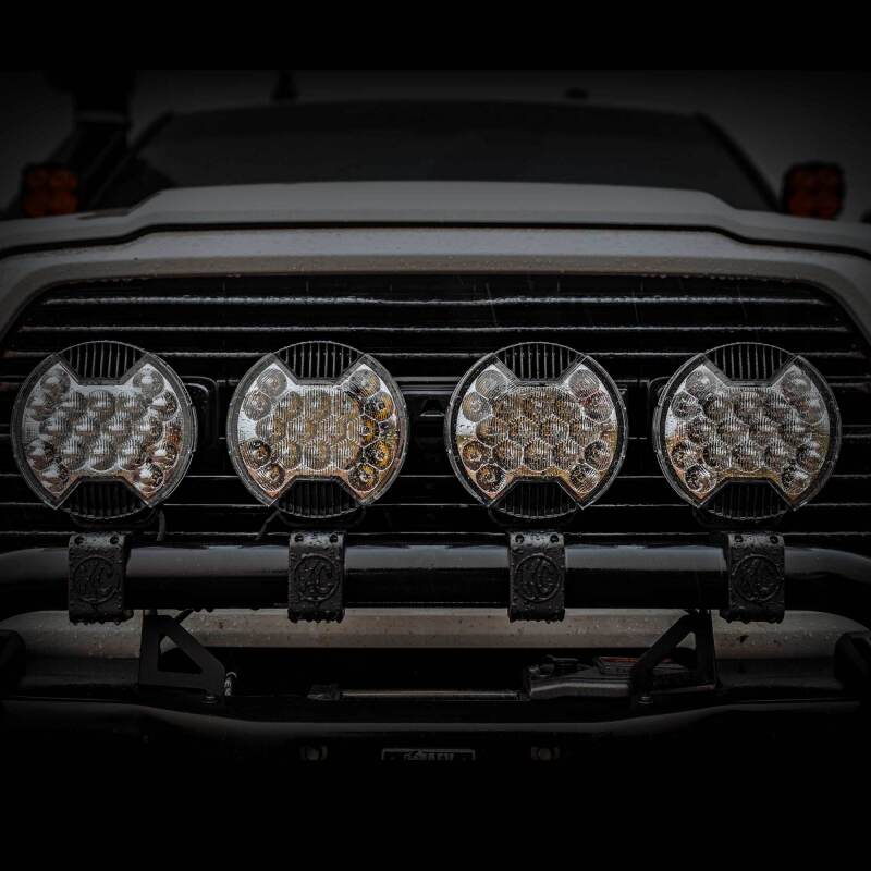 KC HiLiTES SlimLite 8in LED Light Shield SAE Driving - Clear (Shield Only), in use