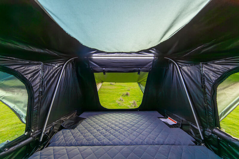 ARB Esperance V2 hardshell rooftop tent popped up and open