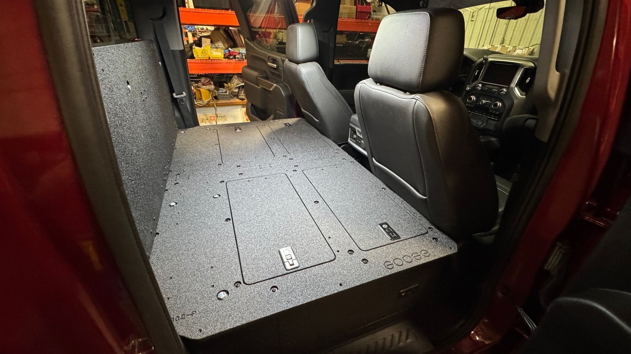 CHEVY - SILVERADO - 4TH GEN - GMC - SIERRA - 2019-PRESENT - 5TH GEN - EXPLORE SERIES - CREW CAB - SEAT DELETE PLATE SYSTEM - SECOND ROW - 100% Seat Delete Plate System Goose Gear- Overland Kitted