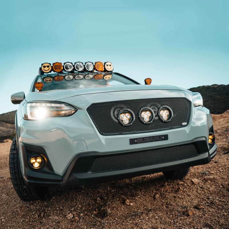 KC HiLiTES FLEX ERA 3 Dual Mode SAE Fog Light 2-Light Master Kit - Subaru Crosstrek/Forester, shown with included parts