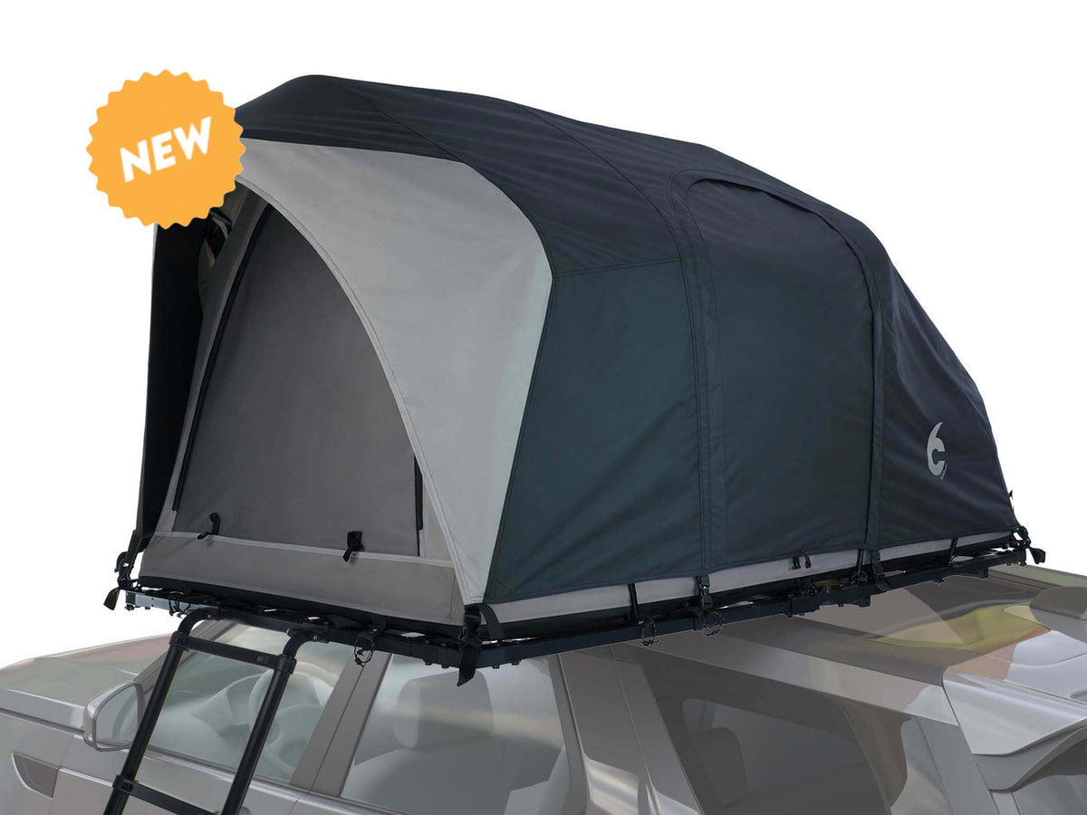 C6 Rev Rooftop Tent X (Eclipse) – on roof platform with dark green fly sheet