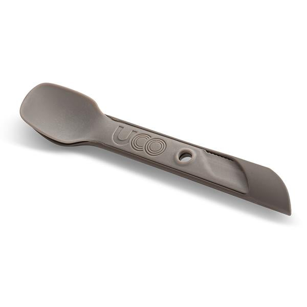 Infographic diagram showing the Switch Spork's three modes: Eat (7 inches), Cook (extended to 10.3 inches), and Transport, with a weight of 0.9 oz per set