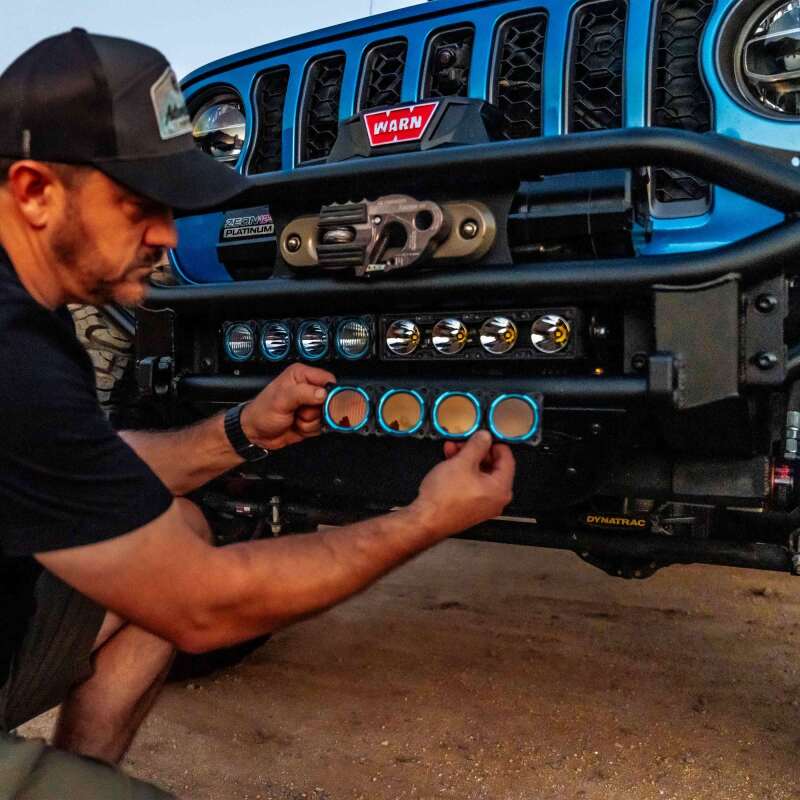KC HiLiTES FLEX ERA LED Light Bar Bezel Kit for 10in. Segments - Blue, in use