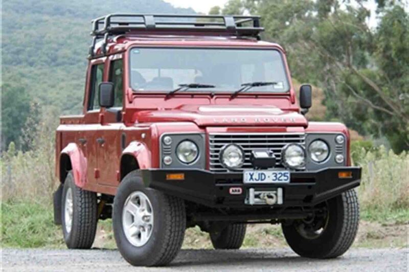 ARB Sahara winch bumper on a 1993–1997 Land Rover Defender, front view