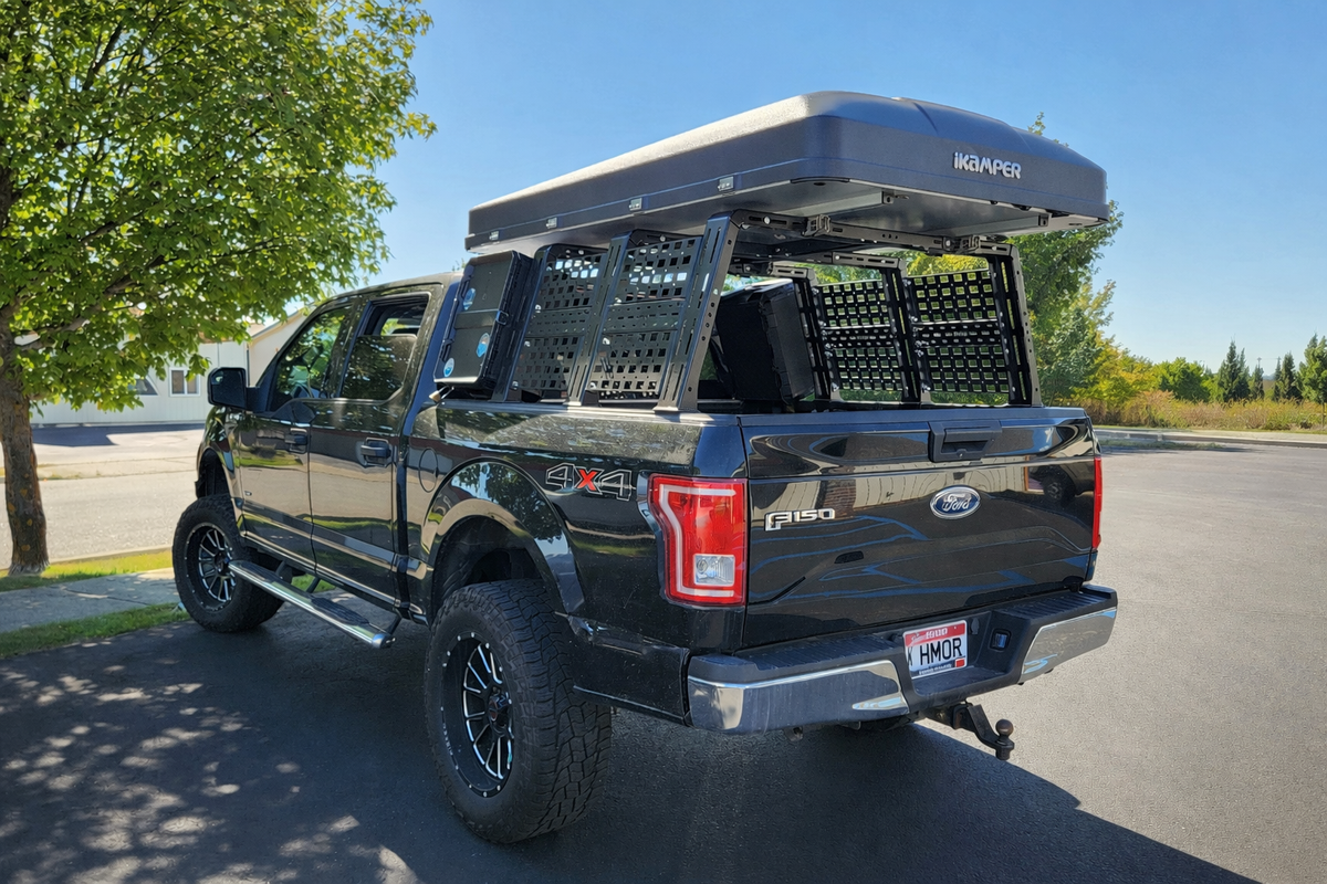 F-150 with iKamper tent on ROCK-IT rack, rear quarter view