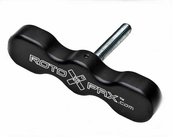 RotopaX Standard T-Handle, black anodized aluminum handle with its threaded mounting stud, studio product shot