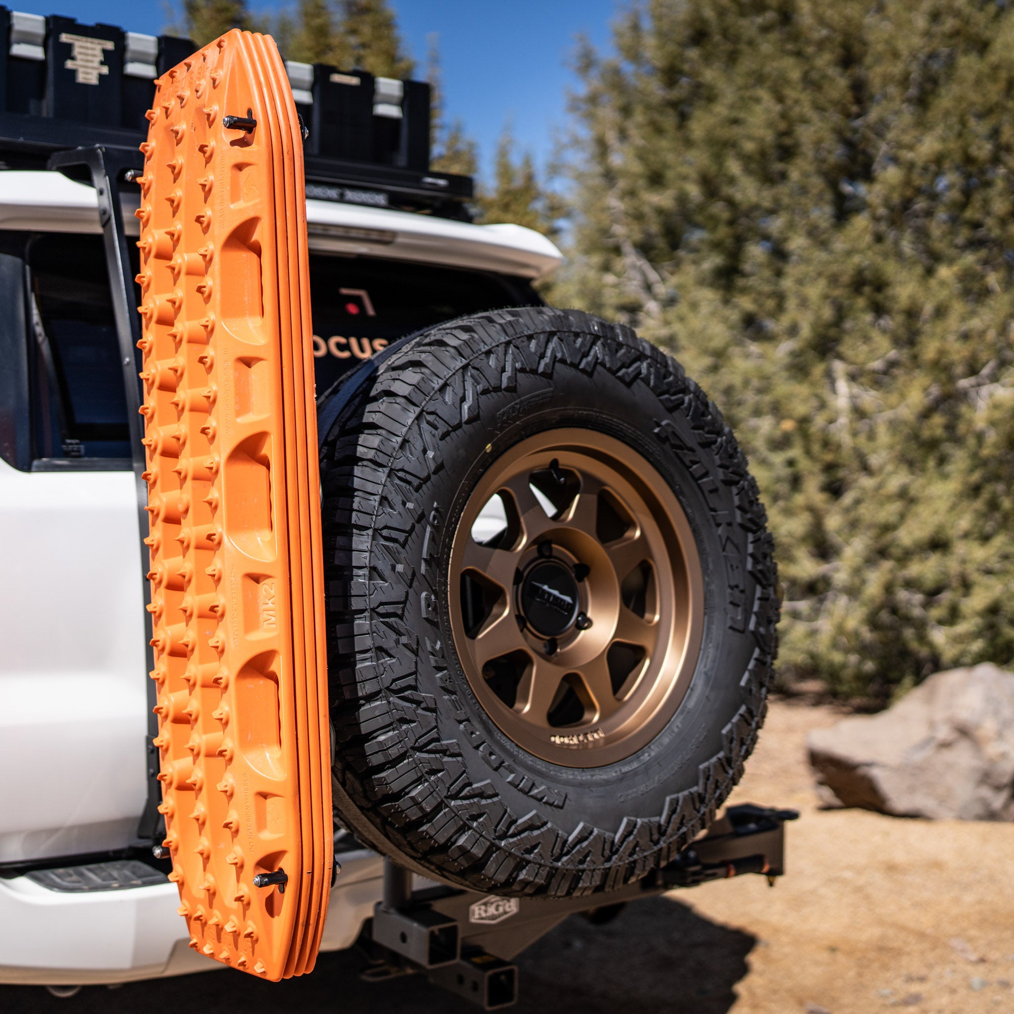 Spare tire mount on a Toyota 4 Runner with a Rigd Swing Out Spare tire carrier